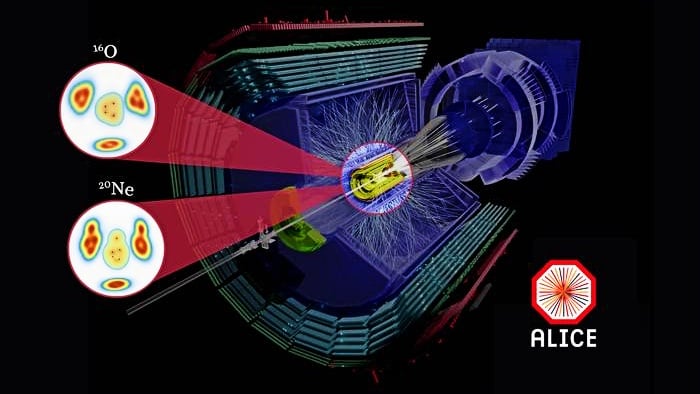 Event display of collisions between Neon-20 and Oxygen-16 at the CERN Large Hadron Collider. CREDIT ALICE@CERN