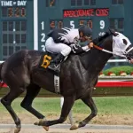 A thrilling horse race with a jockey in action, capturing the excitement of speed and competition.