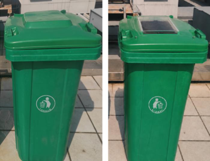 A solar powered trash can lid